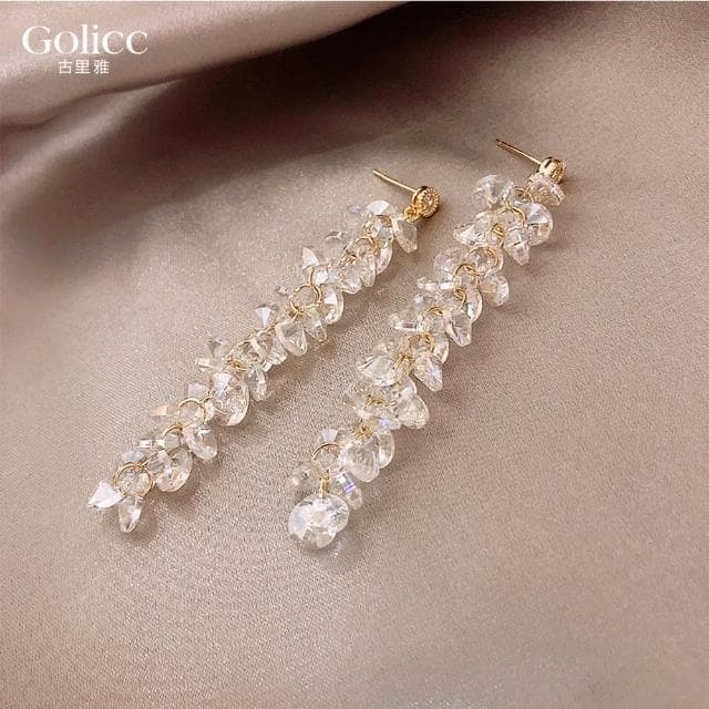【Golicc】耳環 水晶 流蘇(99購物限定 生日 飾品 耳釘 耳飾 耳墜 禮物)