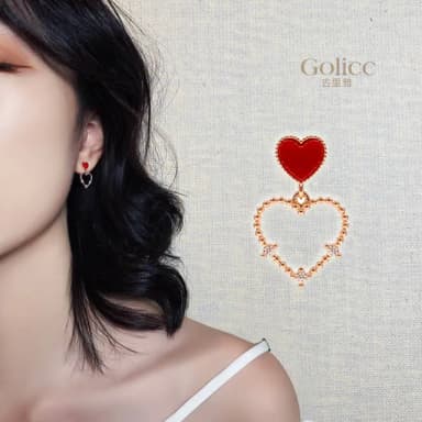 【Golicc】耳環 小紅心(母親節 生日 情人節 飾品 耳釘 耳飾 耳墜 禮物)