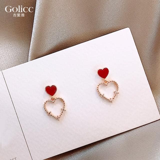 【Golicc】耳環 小紅心(母親節 生日 情人節 飾品 耳釘 耳飾 耳墜 禮物)
