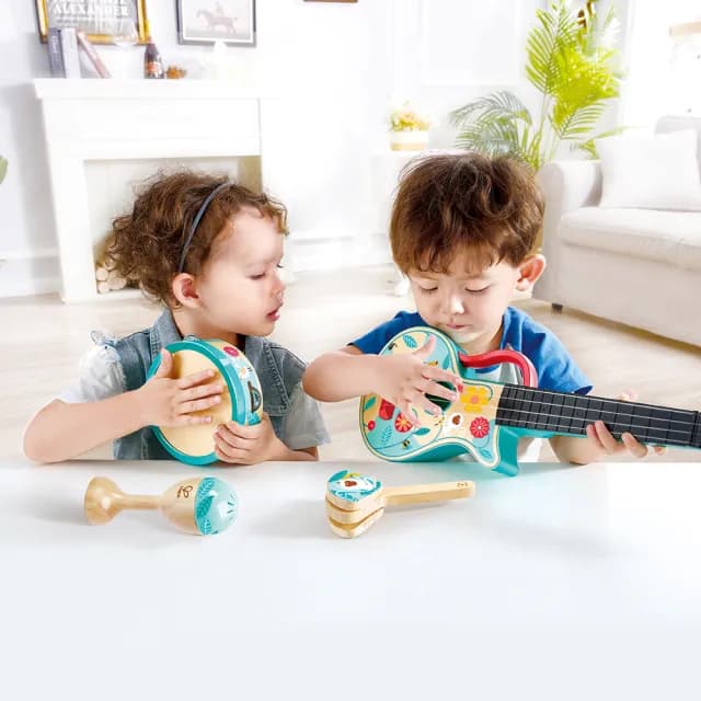 【德國Hape】4合1打擊樂器組(木製玩具/木頭玩具/彌月禮/生日禮)