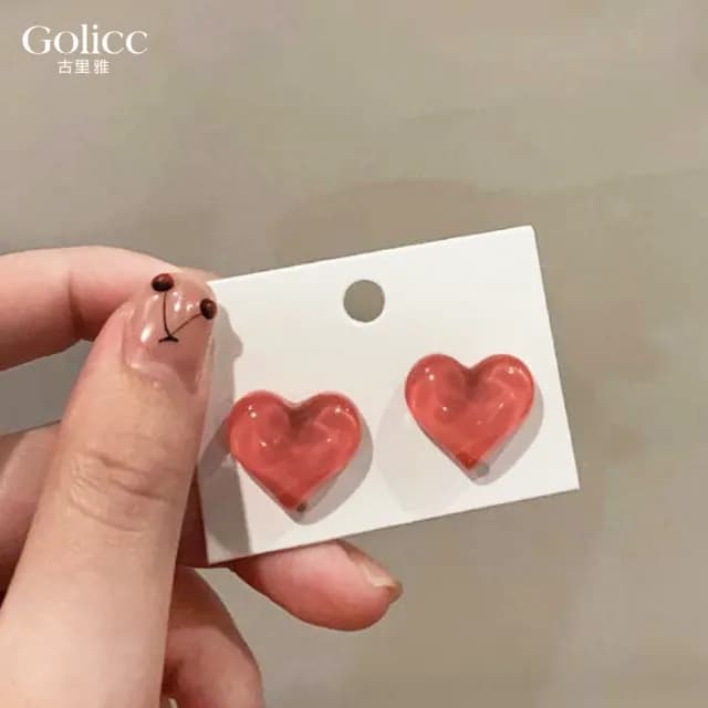 【Golicc】耳環 果凍愛心 造型耳釘(七夕 情人節 生日 耳飾 飾品 禮物)