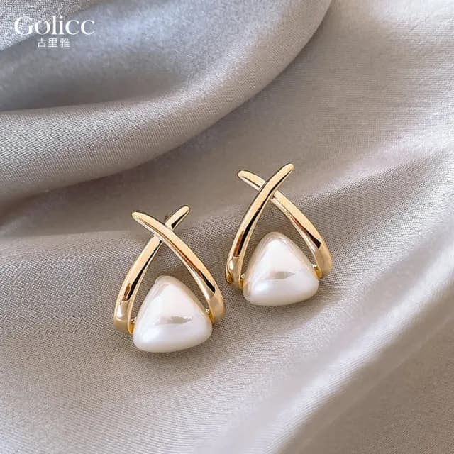 【Golicc】耳環 韓版 交叉 珍珠(七夕 情人節 生日 飾品 耳釘 耳飾 耳墜 禮物)