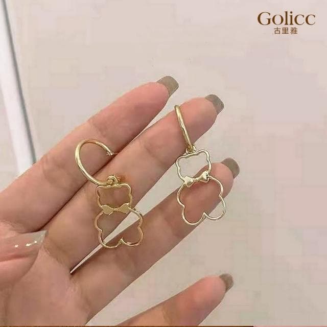 【Golicc】耳環 日韓 可愛 簍空 小熊(母親節 生日 情人節 飾品 耳釘 耳飾 耳墜 禮物)