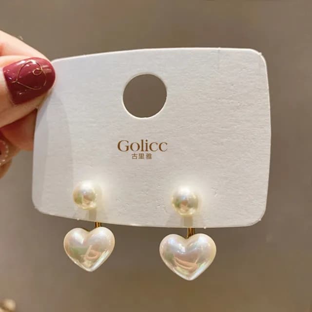 【Golicc】耳環 東大門 珍珠 愛心(99購物限定 生日 飾品 耳釘 耳飾 耳墜 禮物)