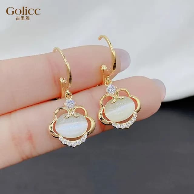 【Golicc】耳環 如意 平安鎖(七夕 情人節 生日 飾品 耳釘 耳飾 耳墜 禮物)
