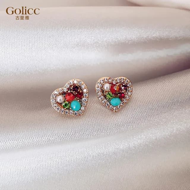 【Golicc】耳環 韓版 煥彩 愛心(七夕 情人節 生日 飾品 耳釘 耳飾 耳墜 禮物)
