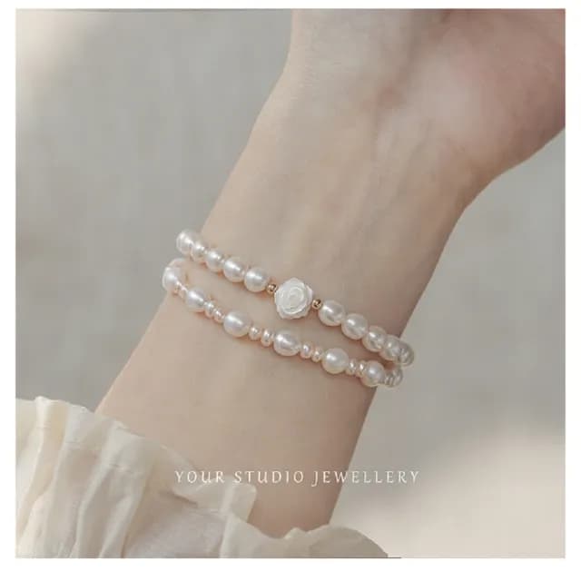 【TWINKLE】6月誕生石｜珍珠｜小香風天然淡水珍珠山茶花吊飾手鍊/手環#TW0161(誕生石)