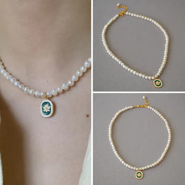 【LEEHER】雙11 小雛菊吊牌珍珠鏈/歐美項鍊/珍珠項鍊/小香項鍊/復古項鍊/巴羅克珍珠項鍊/短項鍊