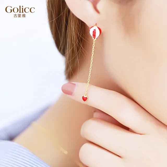 【Golicc】耳環 紅 愛心 熱氣球(99購物限定 生日 飾品 耳釘 耳飾 耳墜 禮物)