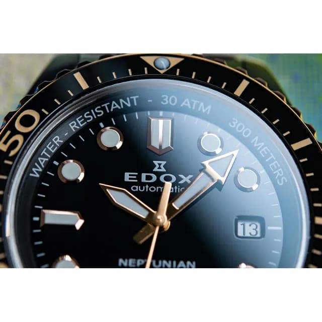 【EDOX 伊度】Neptunian 海神 68H超動能300米潛水機械錶-黑x玫瑰金/42mm 送禮 禮物 推薦(E80801.3NRM.NIR)