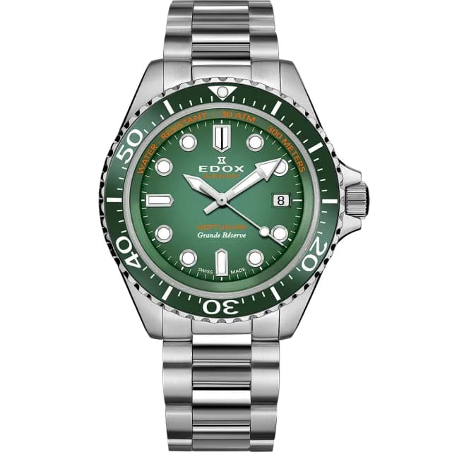 【EDOX 伊度】Neptunian 海神 68H超動能300米潛水機械錶-綠/42mm 送禮 禮物 推薦(E80801.3VM.VDN)