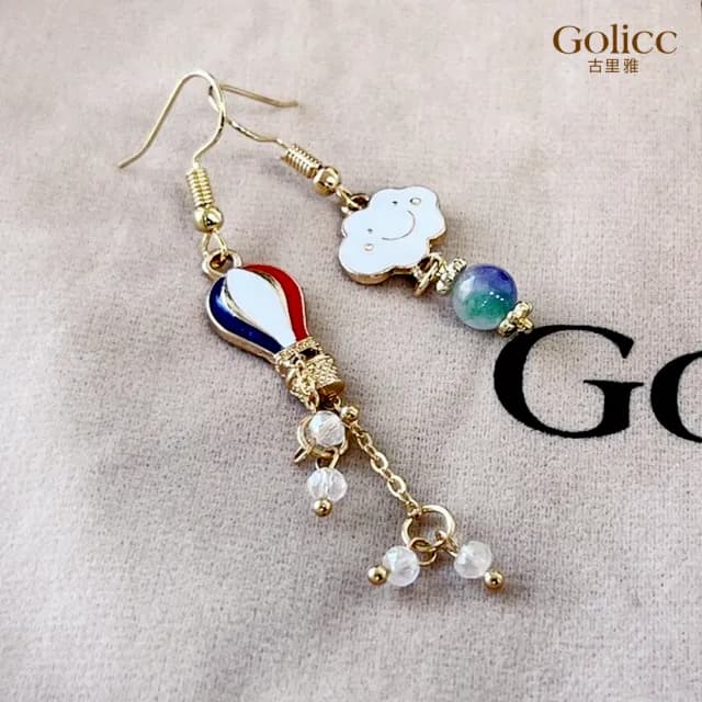 【Golicc】耳環 俏皮 熱氣球 雲朵(七夕 情人節 生日 飾品 耳釘 耳飾 耳墜 禮物)