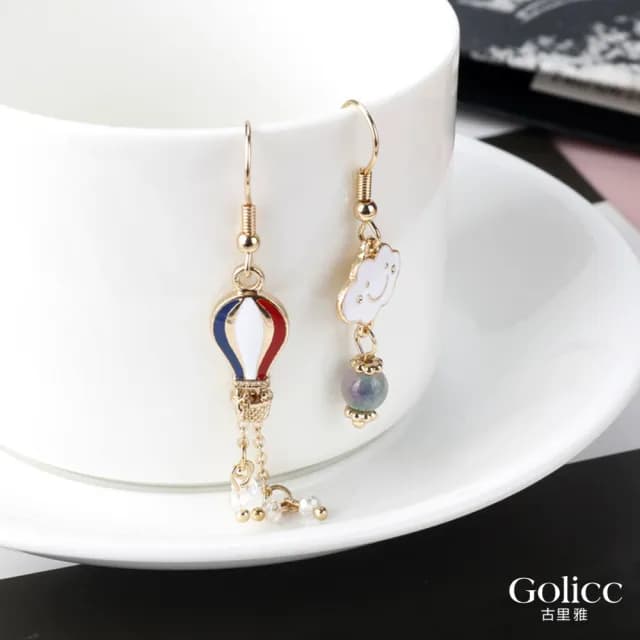 【Golicc】耳環 俏皮 熱氣球 雲朵(七夕 情人節 生日 飾品 耳釘 耳飾 耳墜 禮物)