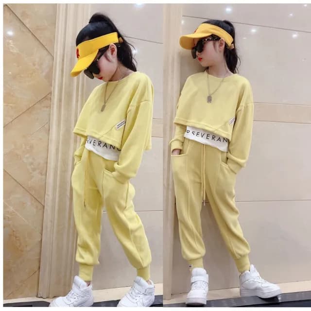 【小衣衫童裝】女童秋裝套裝中大童假2件上衣長褲兩件套裝(1121008)