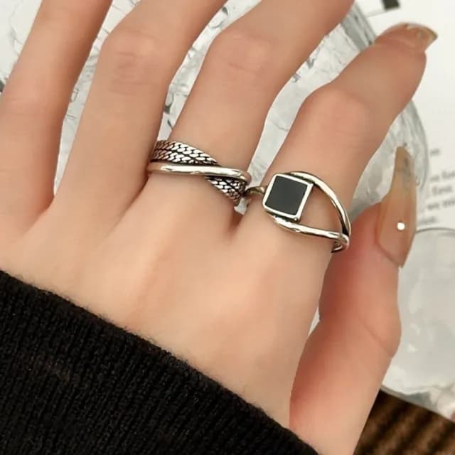 【KT DADA】包包 可調節戒指 不規則戒指 女生生日禮物 純銀戒指 銀戒指 開口戒指 方形戒指 個性戒指