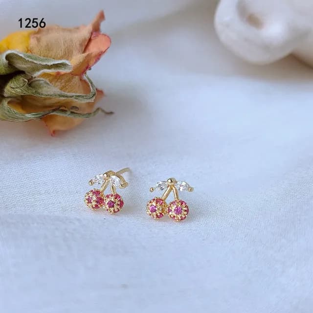 【TWINKLE】耳環 海島特輯｜微鑲鋯石鳳梨櫻桃925銀針耳環#TW0228(925銀針)