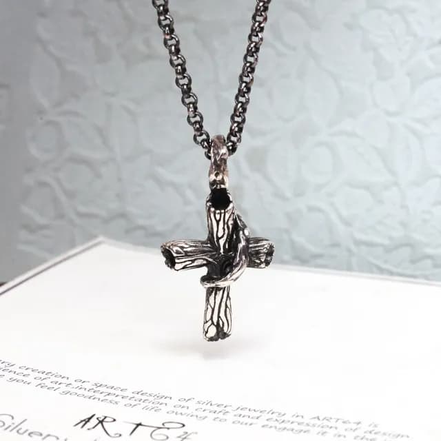 【ART64】森木十字架 小款 925純銀項鍊(十字架項鍊 男生項鍊 情人節禮物)