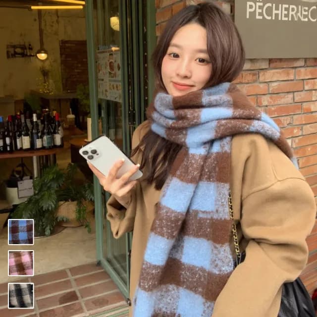 【Amirr 艾米爾】★ 仿羊絨棋盤格圍巾(披肩/女圍巾/防寒)