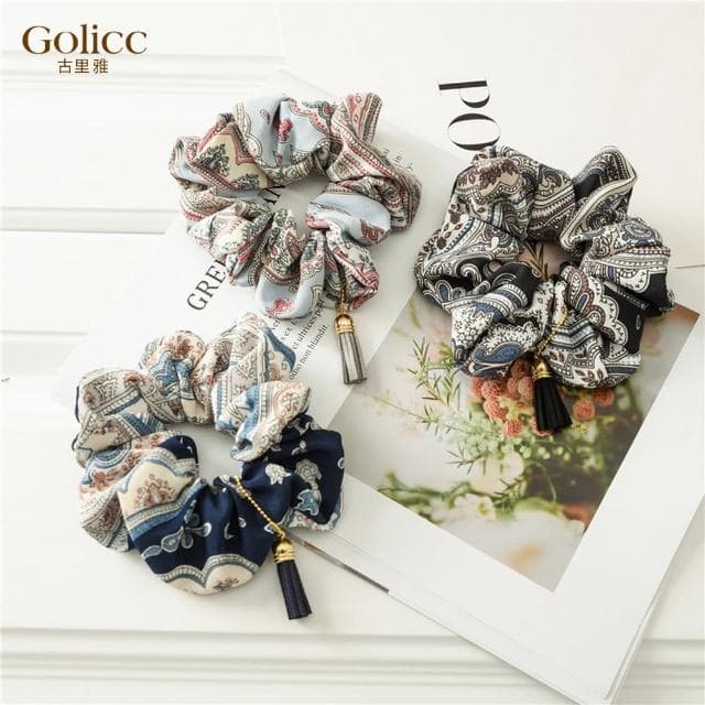 【Golicc】髮圈 歐美款 復古 流蘇 吊墜 大腸圈(618 七夕 情人節 生日 髮飾 頭飾 鯊魚夾 抓夾 禮物)