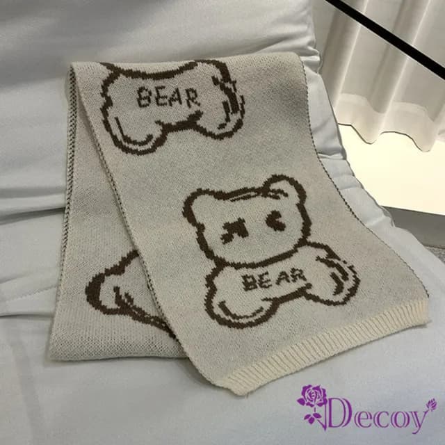 【Decoy】小熊緹花＊日系針織保暖圍巾(顏色可選)