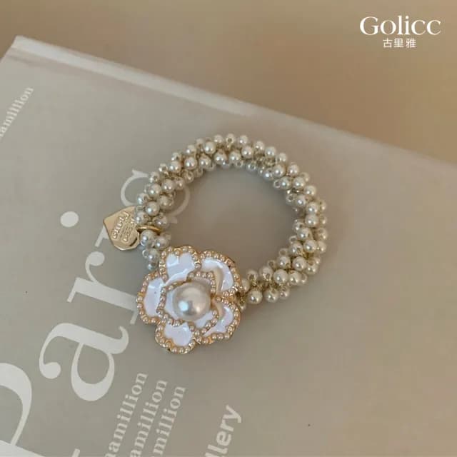 【Gulicc】髮圈 韓國 小香風 山茶花 珍珠(雙11 聖誕節 生日 髮飾 頭飾 鯊魚夾 抓夾 禮物)