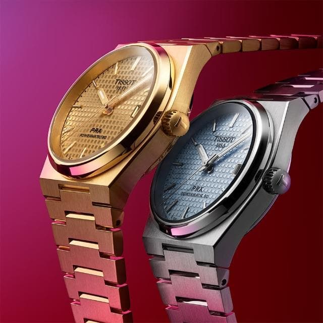 【TISSOT 天梭 官方授權】PRX系列 復古風酒桶型淑女機械錶-35mm/冰川藍 情人節 禮物(T1372071135100)
