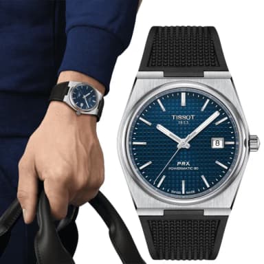 【TISSOT 天梭 官方授權】PRX系列 復古風酒桶型紳士機械錶-40mm/橡膠帶 情人節 禮物(T1374071704100)