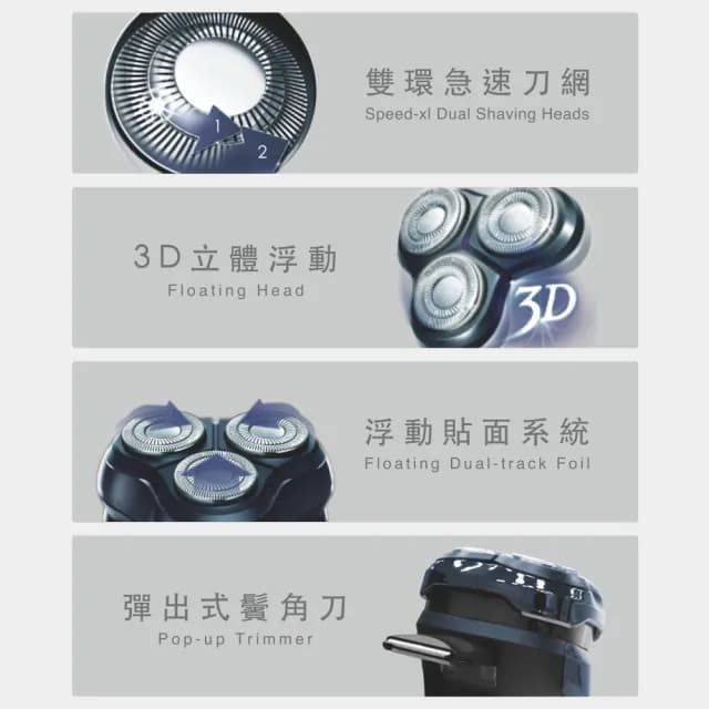 【NAKAY】IPX6級三刀頭充電式電動刮鬍刀全機防水可水洗NS-603(交換禮物首選)