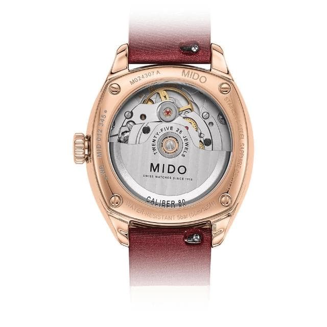 【MIDO 美度】官方授權 Belluna 特別版真鑽機械女錶 套錶組-勃根地紅色/33mm 母親節(M0243073711600)