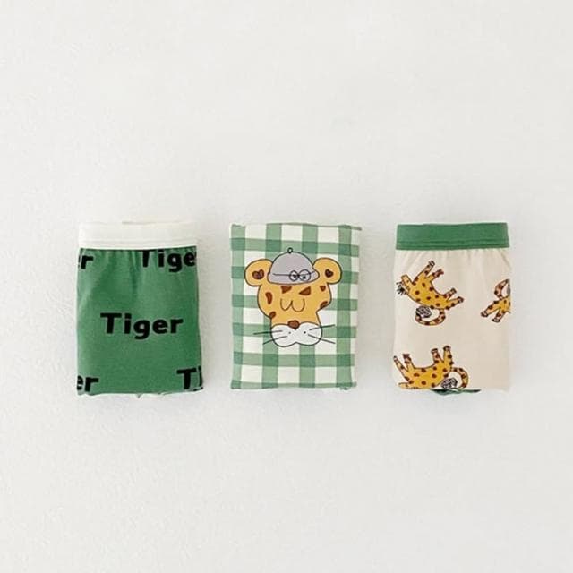 【橘魔法】（3件一組）綠格紋老虎滾邊薄棉內褲(男童 三角褲 平角內褲 四角褲 貼身 童裝 兒童)