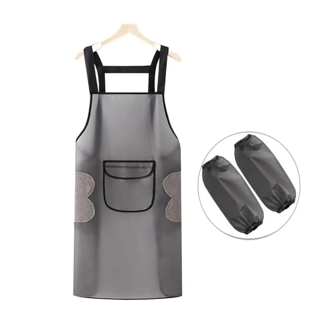 【Kyhome】免洗透明TPU家用背帶圍裙 廚房防油可擦手圍裙 簡約工作圍裙 防水袖套 交換禮物