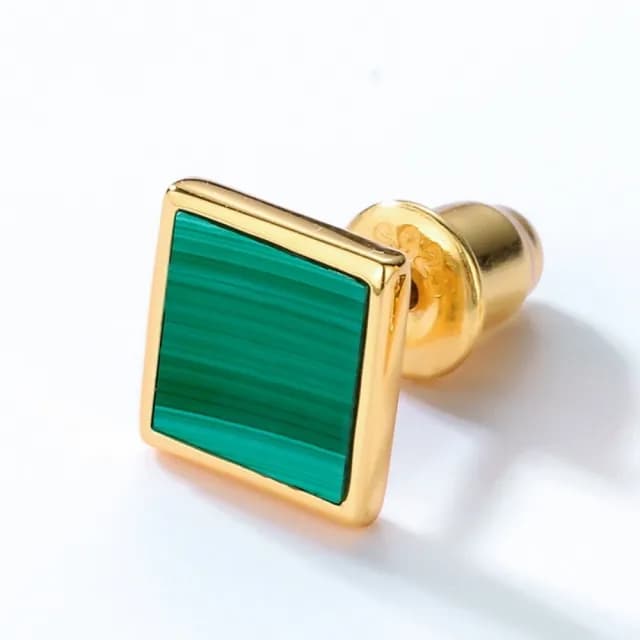 【米蘭精品】現貨+預購 孔雀石耳環925純銀耳針(簡約方形造型孔雀石女飾品聖誕節交換禮物74gf43)