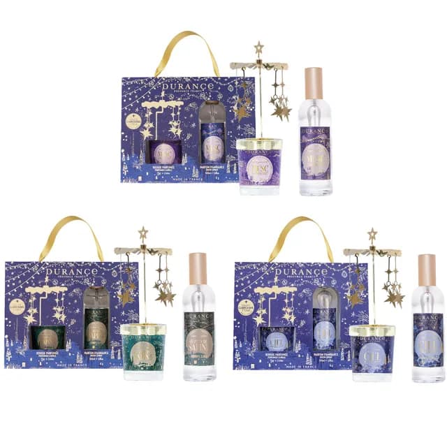 【DURANCE 朵昂思】漫天星星香氛禮盒蠟燭75g+居家噴霧100ml+旋轉燭罩(專櫃公司貨-冷松/冬麝香/迷霧星空 /母