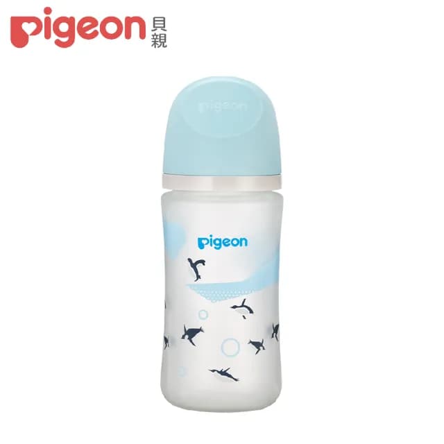 【Pigeon貝親 官方直營】第三代母乳實感矽膠護層玻璃奶瓶240ml/企鵝
