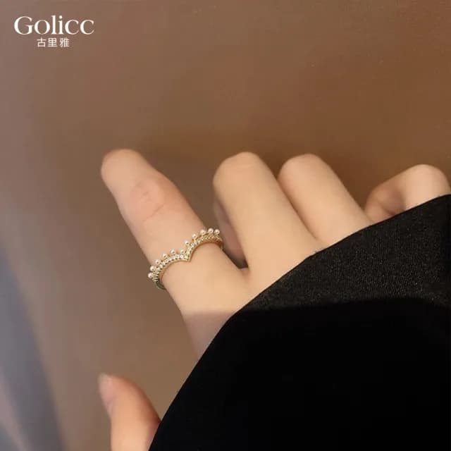 【Gulicc】戒指 日韓 V型 珍珠 鋯石 指環(雙11 聖誕節 生日 造型戒 食指戒 尾戒 禮物)