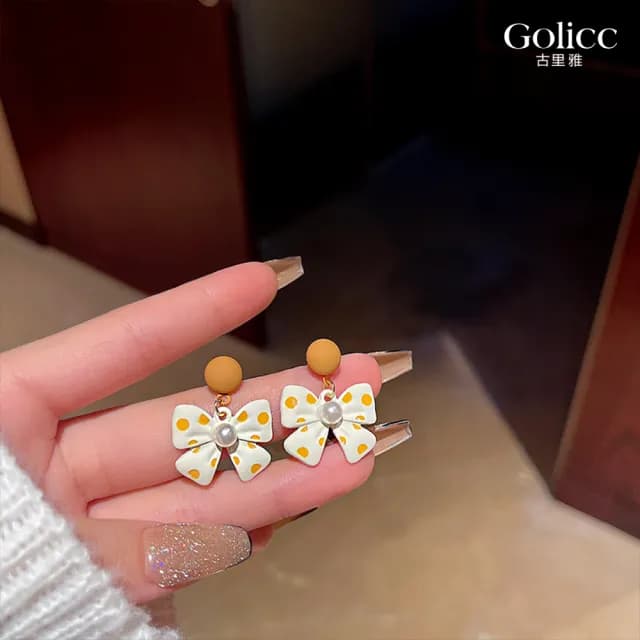 【Golicc】耳環 橘點 ins風 蝴蝶結 珍珠(七夕 情人節 生日 飾品 耳釘 耳飾 耳墜 禮物)