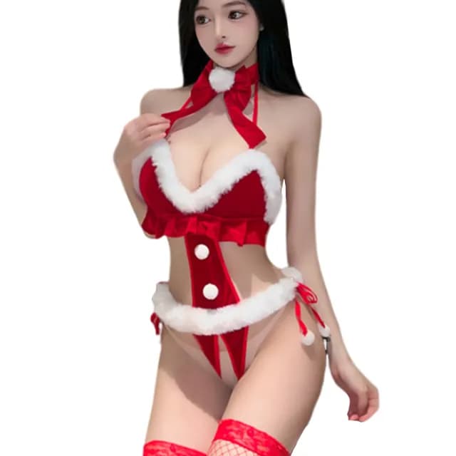 【愛衣朵拉】紅色內衣 小隻馬蝴蝶結開襠連身衣(情人節禮物 性感內衣)