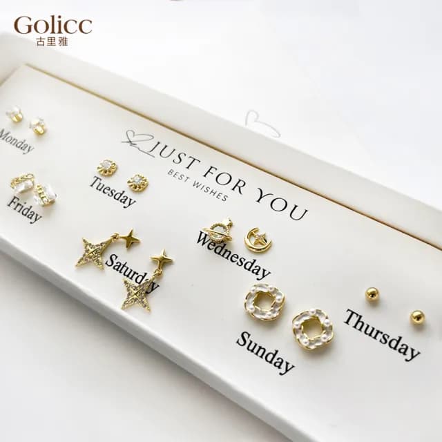 【Golicc】耳環  一周耳釘 倒數日期 7日 心情套裝組(七夕 情人節 生日 飾品 耳釘 耳飾 耳墜 禮物)