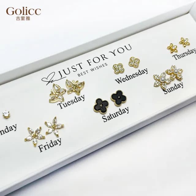 【Golicc】耳環  一周耳釘 倒數日期 7日 心情套裝組(七夕 情人節 生日 飾品 耳釘 耳飾 耳墜 禮物)