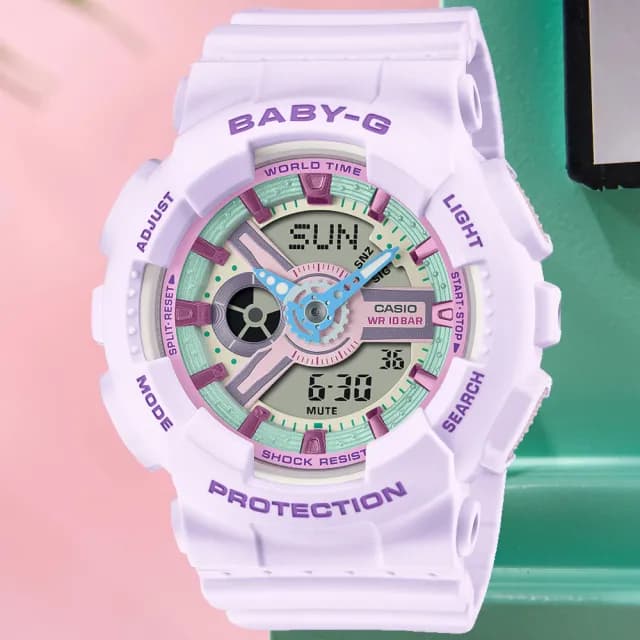【CASIO 卡西歐】BABY-G 柔和色彩雙顯腕錶 禮物 送禮 推薦(BA-110XPM-6A)