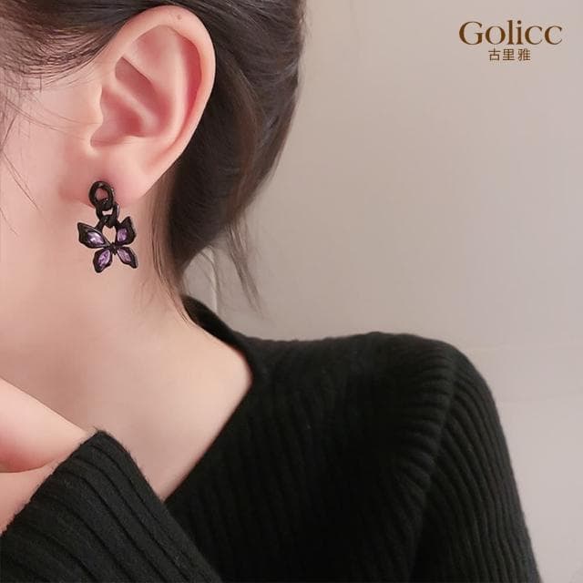 【Golicc】耳環 復古 黑蝴蝶(618 七夕 情人節 生日 飾品 耳釘 耳飾 耳墜 禮物)