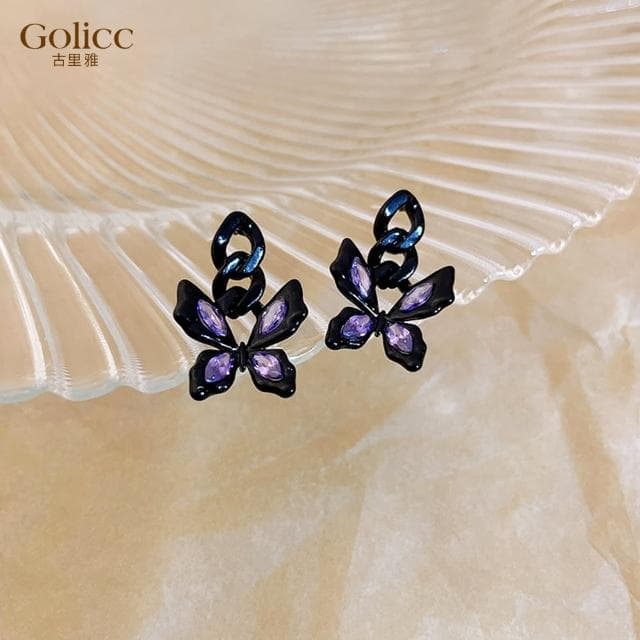 【Golicc】耳環 復古 黑蝴蝶(618 七夕 情人節 生日 飾品 耳釘 耳飾 耳墜 禮物)