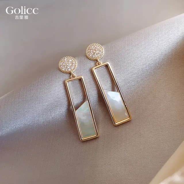 【Golicc】耳環 歐美 長方 輕奢(七夕 情人節 生日 飾品 耳釘 耳飾 耳墜 禮物)