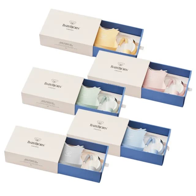 【BABYBJORN 奇哥】圍兜餐具禮盒/兒童餐盤/兒童餐具/學習餐具(5色選擇)