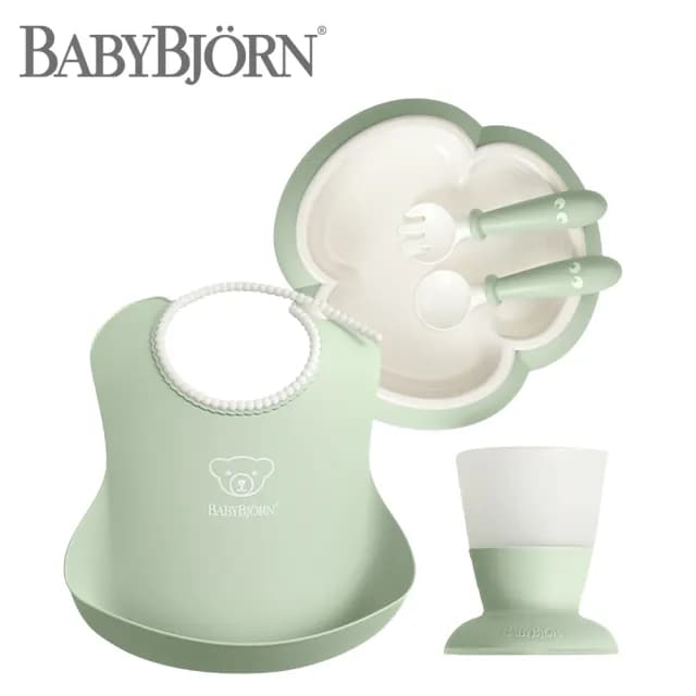 【BABYBJORN 奇哥】BABYBJORN 圍兜餐具禮盒 5件組/兒童餐盤/兒童餐具/學習餐具(5色選擇)