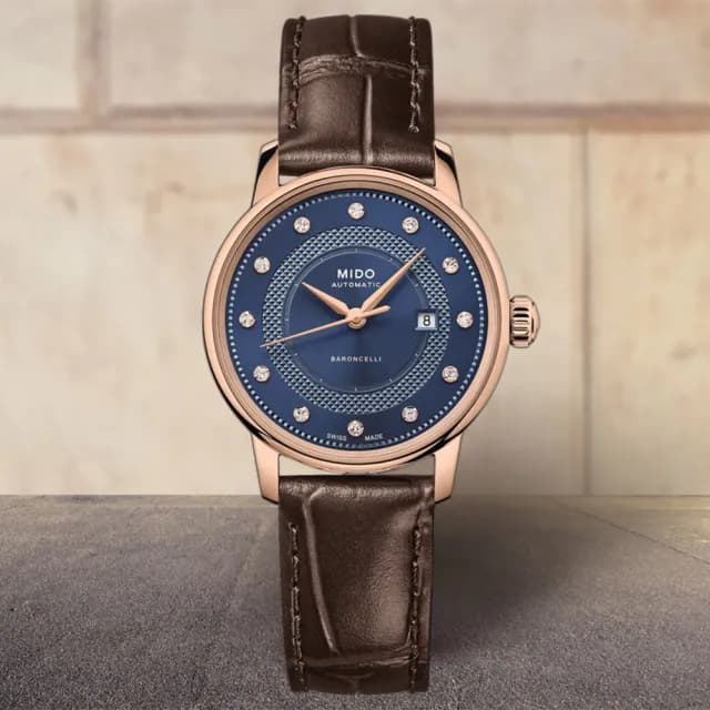 【MIDO 美度】官方授權 Baroncelli 永恆系列 鑽石機械女錶-30mm 手錶 禮物 推薦(M0372073604601)