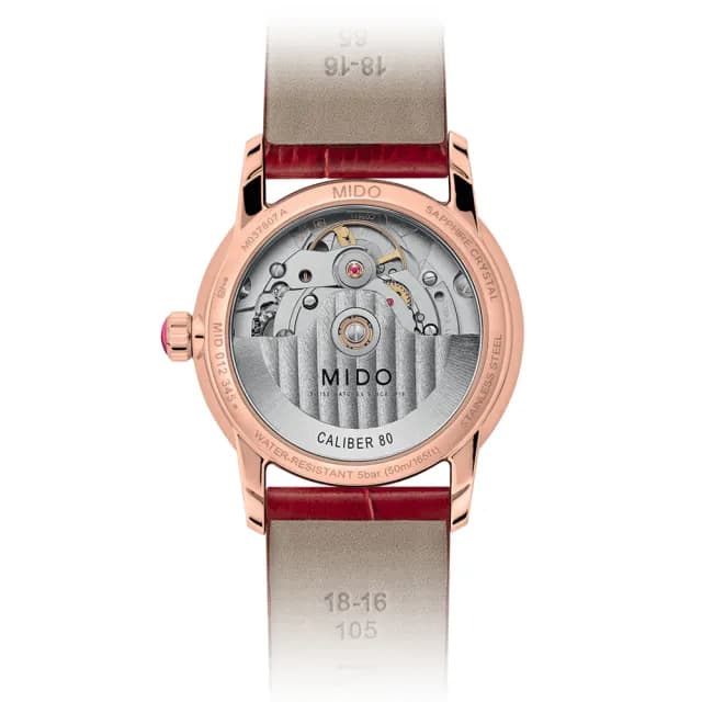 【MIDO 美度】官方授權 BARONCELLI 永恆真鑽紅寶石機械女錶-33mm 手錶 禮物 推薦(M0378073603101)