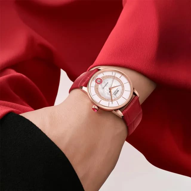 【MIDO 美度】官方授權 BARONCELLI 永恆真鑽紅寶石機械女錶-33mm 手錶 禮物 推薦(M0378073603101)