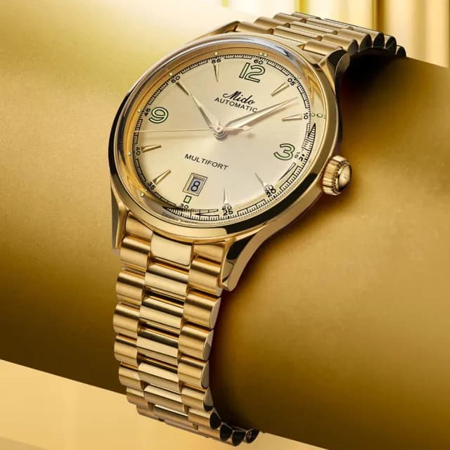 【MIDO 美度】Multifort Powerwind 先鋒系列 復古機械錶-金/40mm 七夕 情人節禮物(M0404073302700)