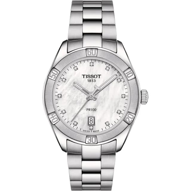 【TISSOT 天梭 官方授權】PR100 珍珠貝鑽石女錶-36mm 手錶 送禮 推薦(T1019101111600)